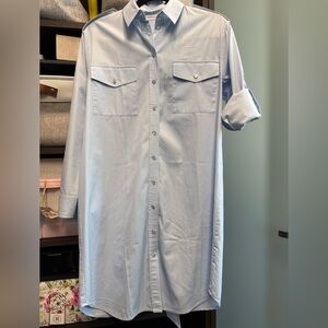 Maison Ullens 100% cotton shirt dress, made in Romania, powder blue